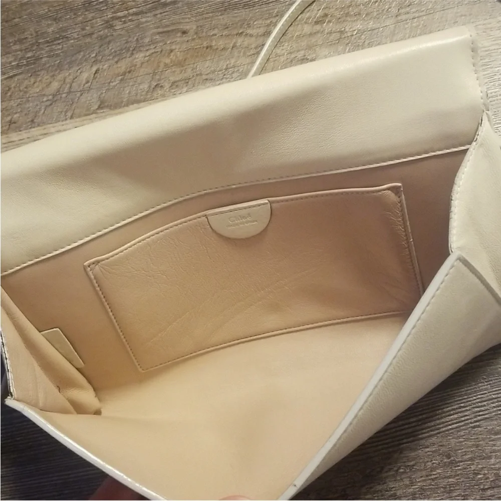 Chloé Chloe Gold Bow Cream Leather Clutch or Crossbody Bag